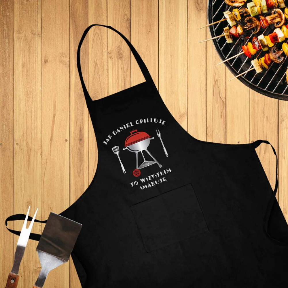 Fartuch kuchenny bawełniany JAK ,,IMIĘ" GRILLUJE TO WSZYTKO SMAKUJE
