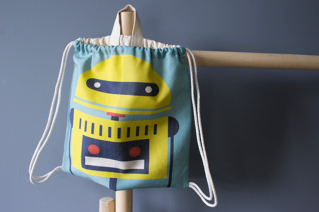 Plecak worek bawełniany z nadrukiem Robot Żółty