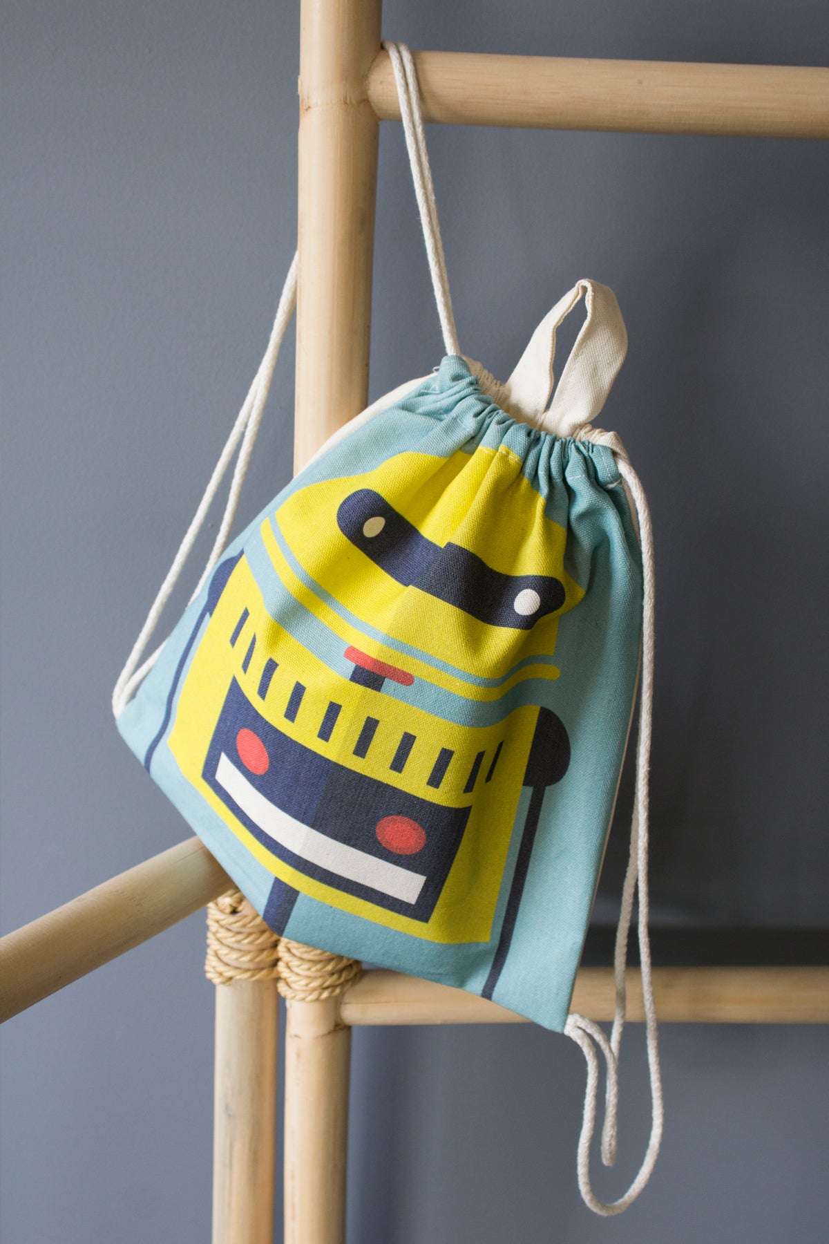 Plecak worek bawełniany z nadrukiem Robot Żółty