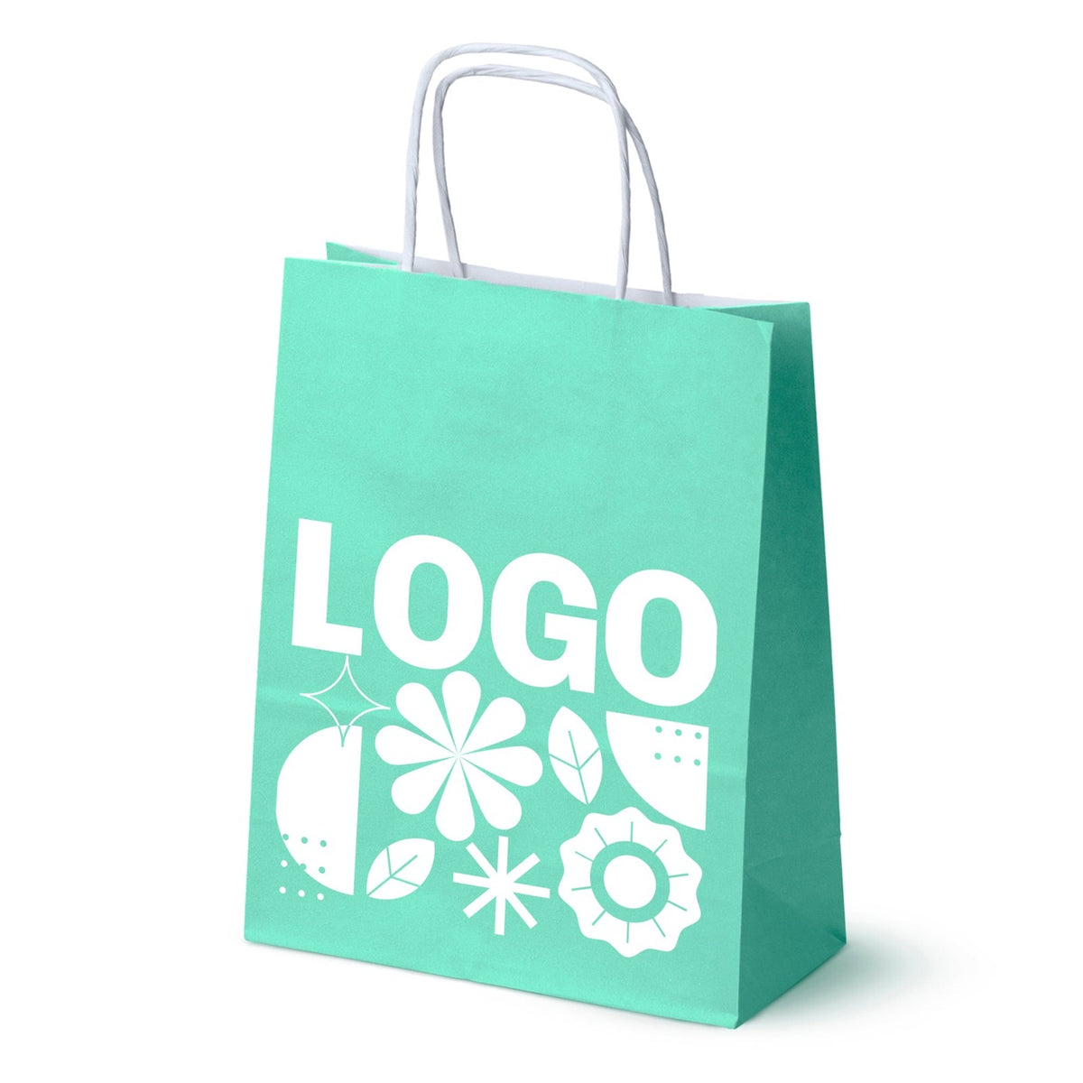 Torba papierowa z nadrukiem, uchwyt skręcany 180 × 80 × 225 mm Pastelowa zielona