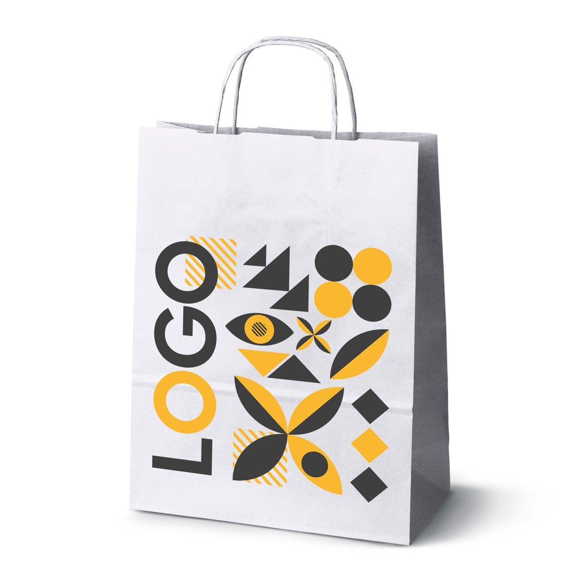 Torba papierowa z nadrukiem, uchwyt skręcany 240 × 100 × 320 mm Biała