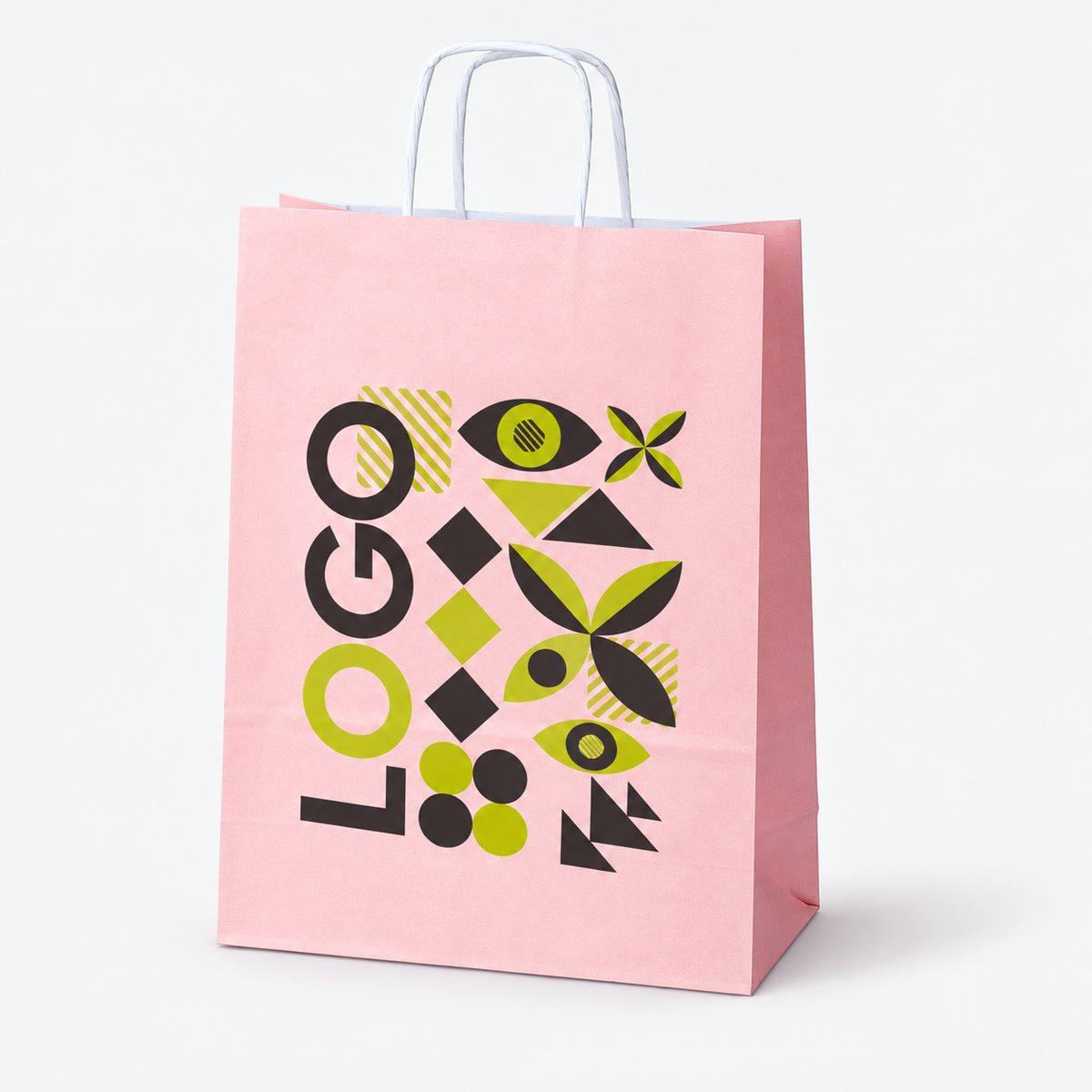 Torba papierowa z nadrukiem, uchwyt skręcany 240 × 100 × 320 mm Pastelowa różowa