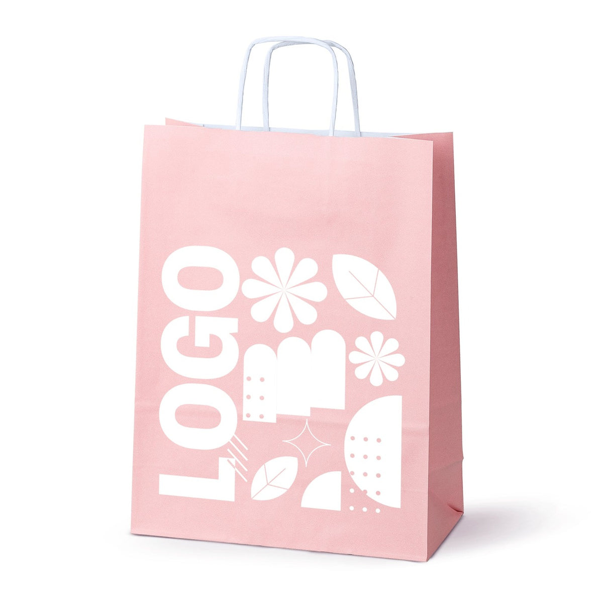 Torba papierowa z nadrukiem, uchwyt skręcany 240 × 100 × 320 mm Pastelowa różowa