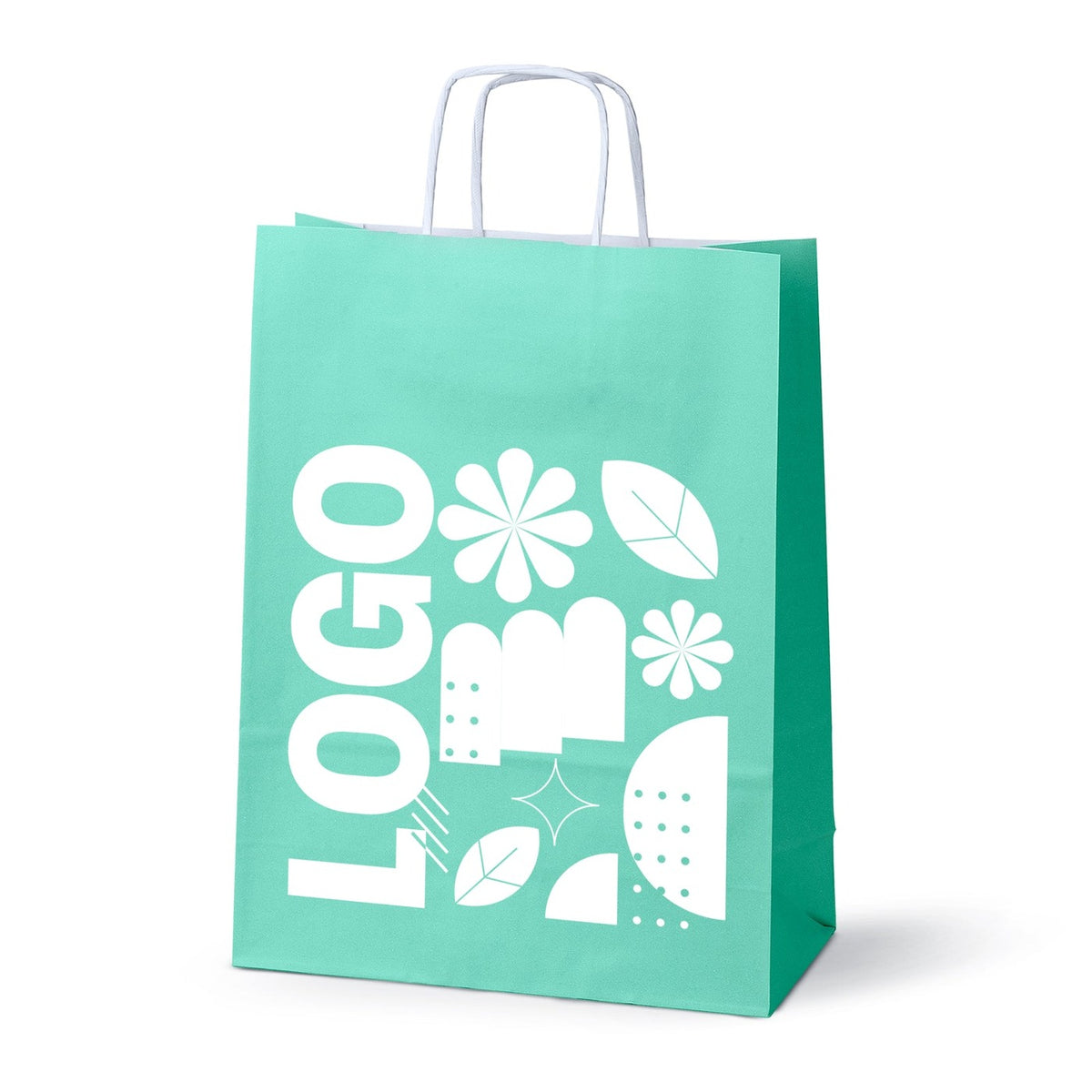Torba papierowa z nadrukiem, uchwyt skręcany 240 × 100 × 320 mm Pastelowa zielona