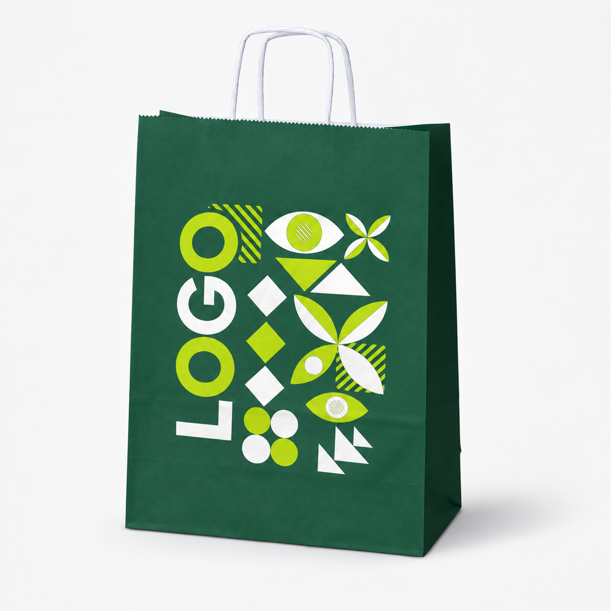 Torba papierowa z nadrukiem, uchwyt skręcany 240 × 100 × 320 mm Ciemnozielona