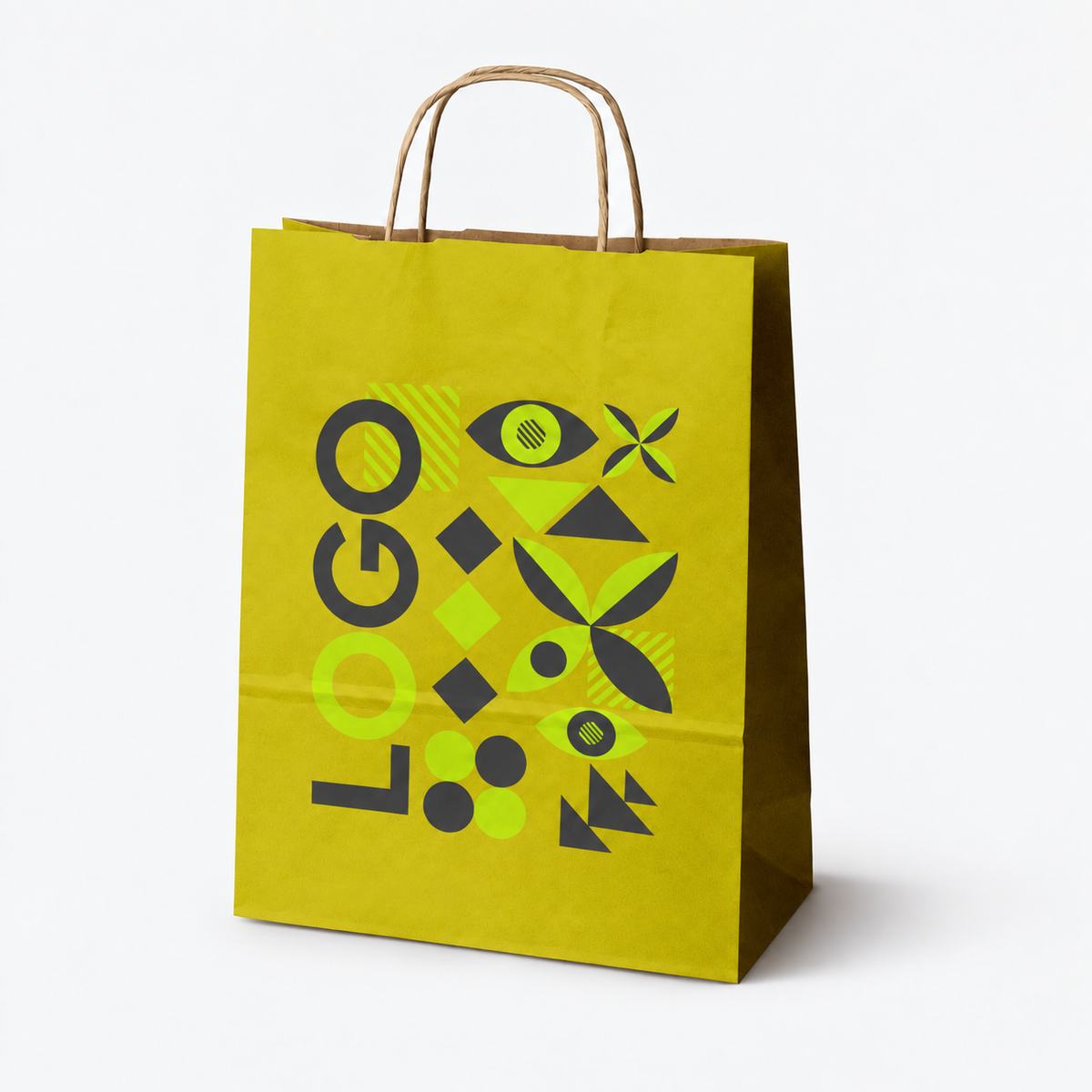 Torba papierowa z nadrukiem, uchwyt skręcany 240 × 100 × 320 mm Żółta