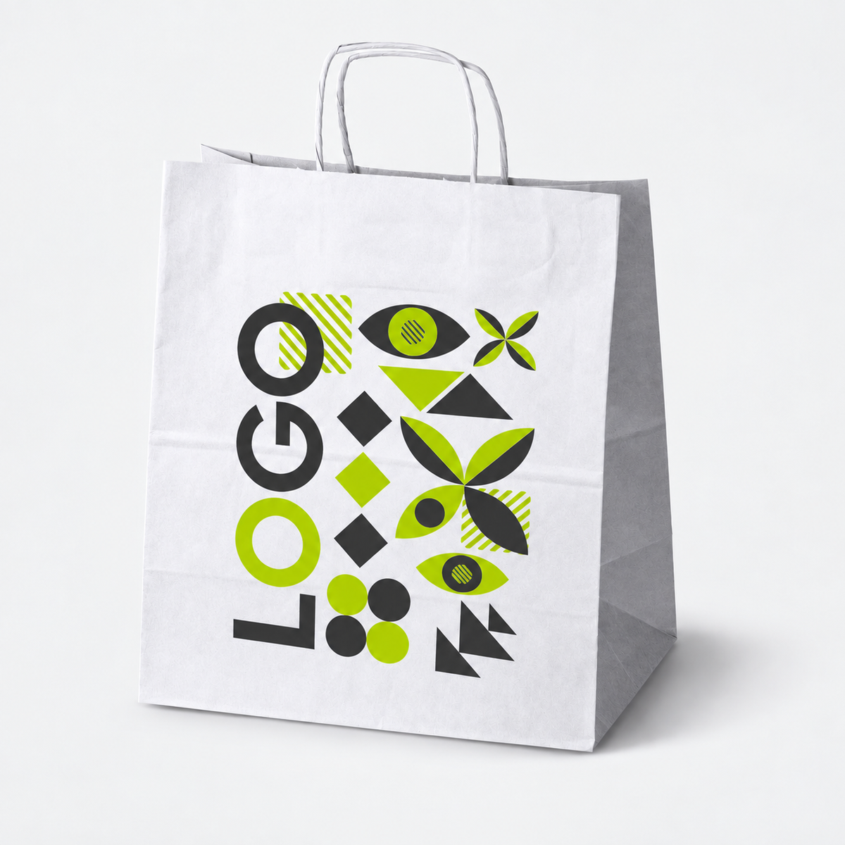 Torba papierowa z nadrukiem, uchwyt skręcany 305 × 170 × 340 mm Biała