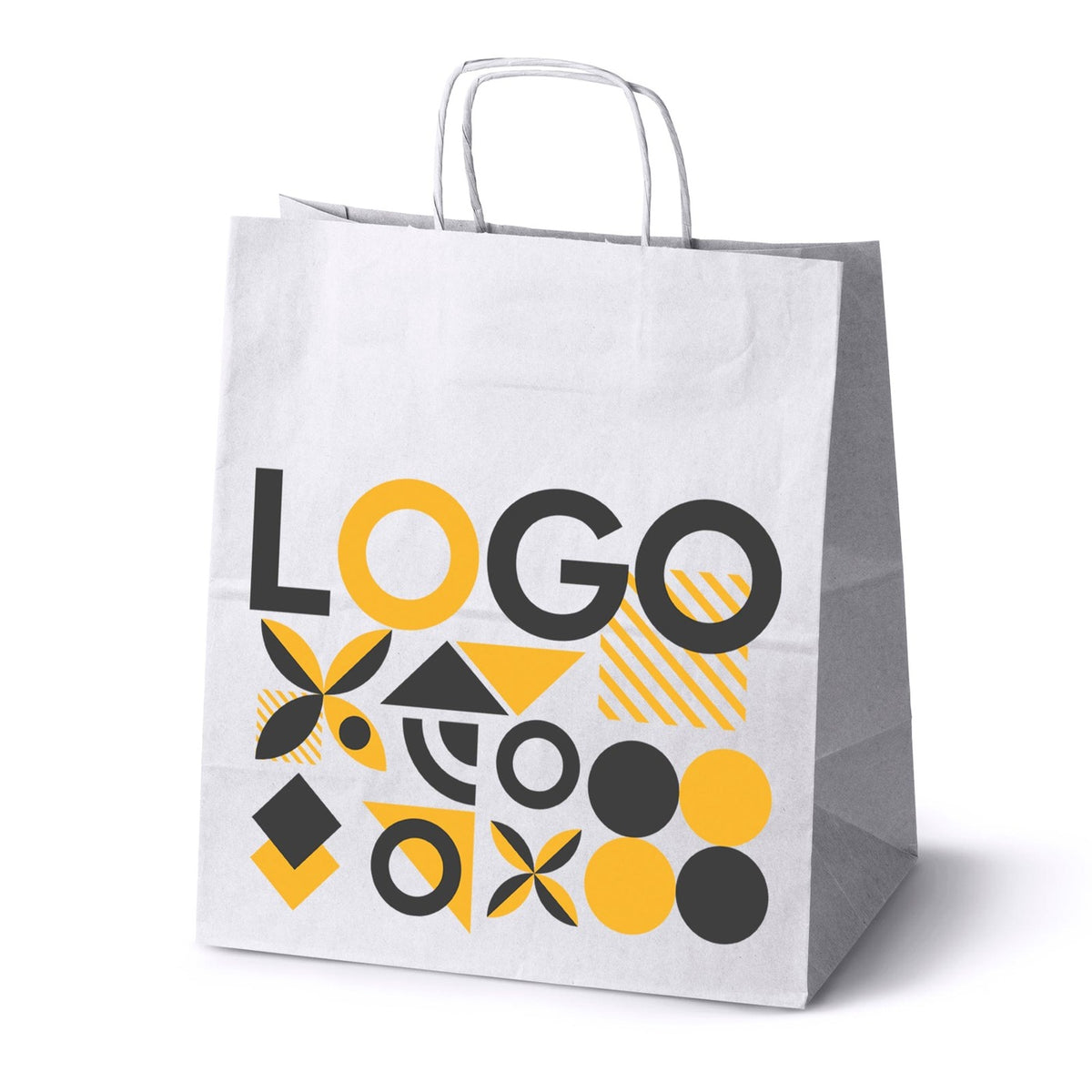 Torba papierowa z nadrukiem, uchwyt skręcany 305 × 170 × 340 mm Biała