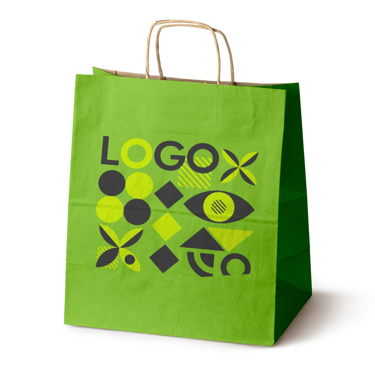 Torba papierowa z nadrukiem, uchwyt skręcany 305 × 170 × 340 mm Jasnozielona