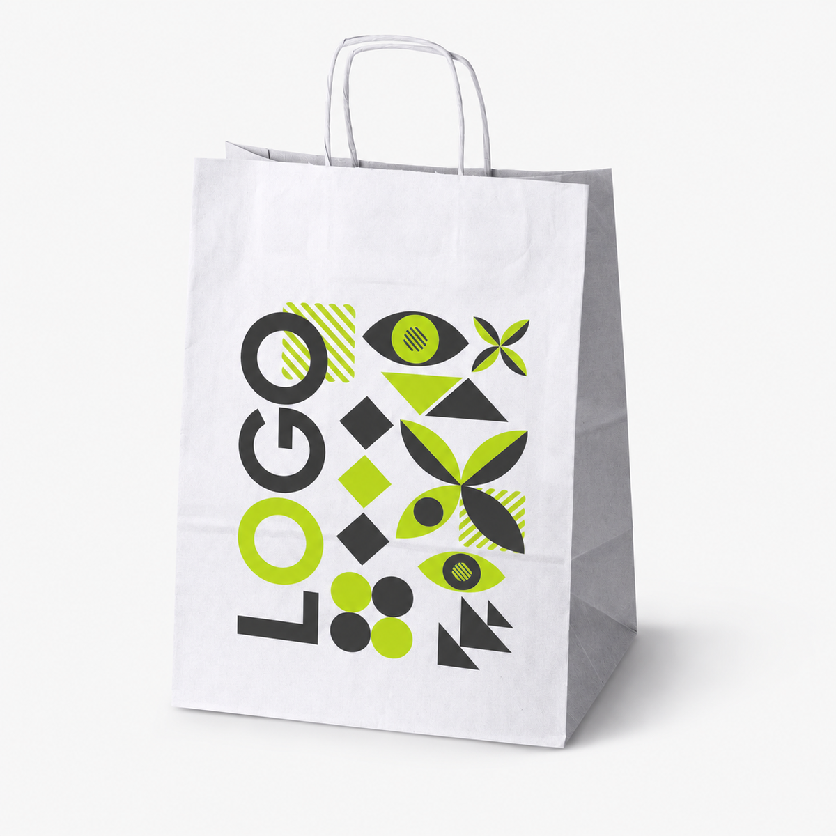 Torba papierowa z nadrukiem, uchwyt skręcany 305 × 170 × 425 mm Biała