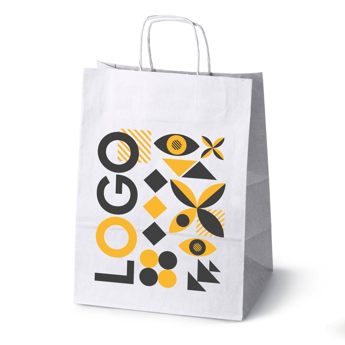 Torba papierowa z nadrukiem, uchwyt skręcany 305 × 170 × 425 mm Biała