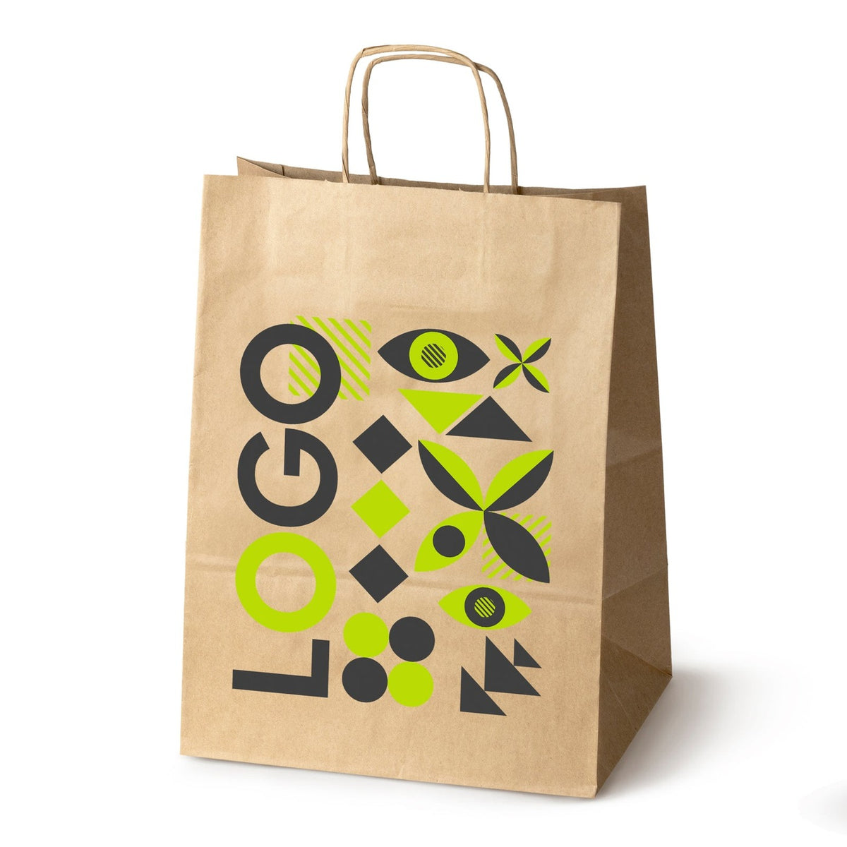 Torba papierowa z nadrukiem, uchwyt skręcany 305 × 170 × 425 mm Brązowa (kraft)