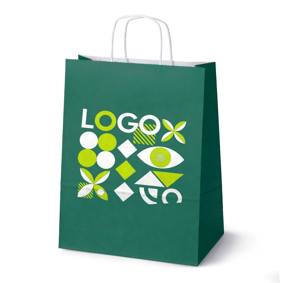 Torba papierowa z nadrukiem, uchwyt skręcany 305 × 170 × 425 mm Ciemnozielona