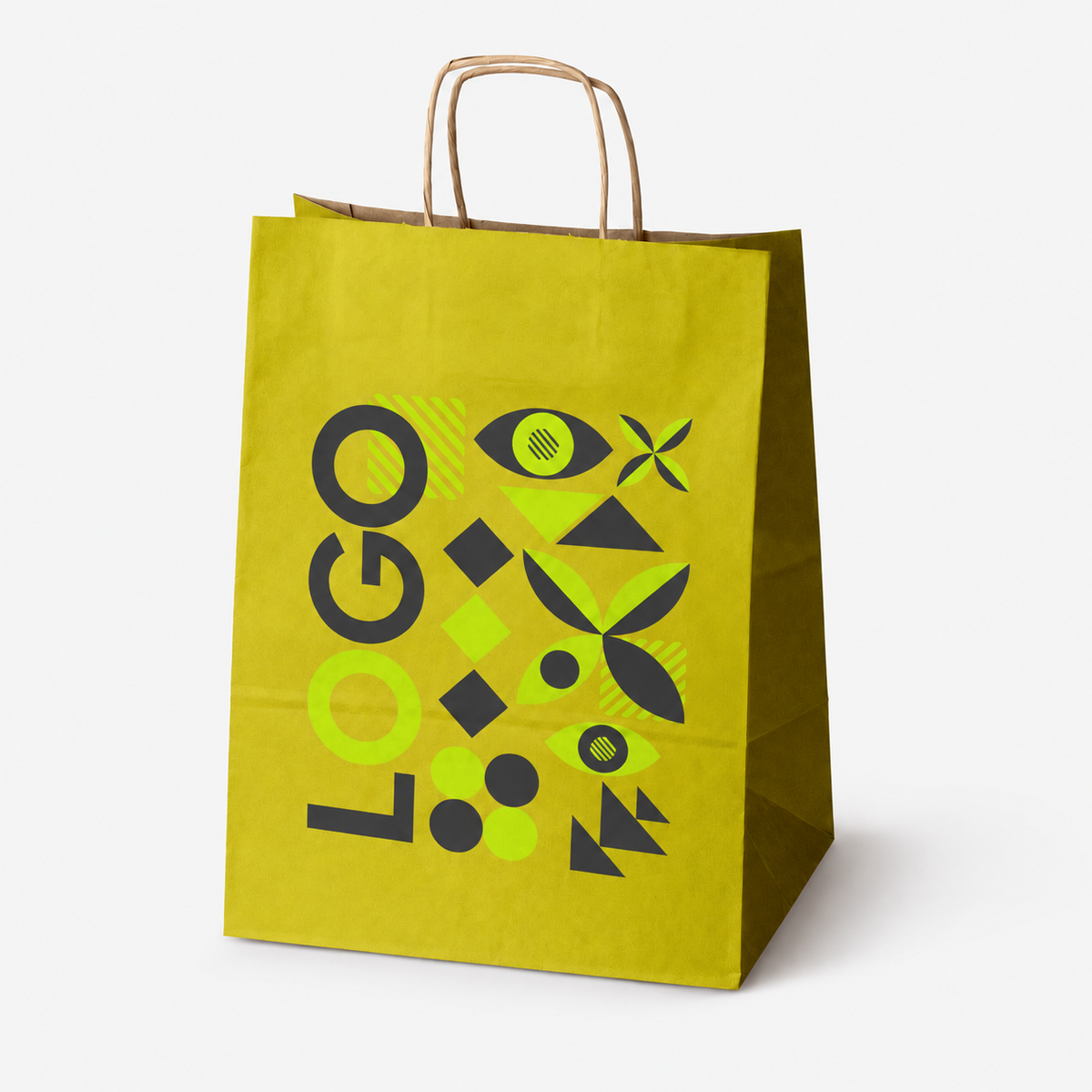 Torba papierowa z nadrukiem, uchwyt skręcany 305 × 170 × 425 mm Żółta