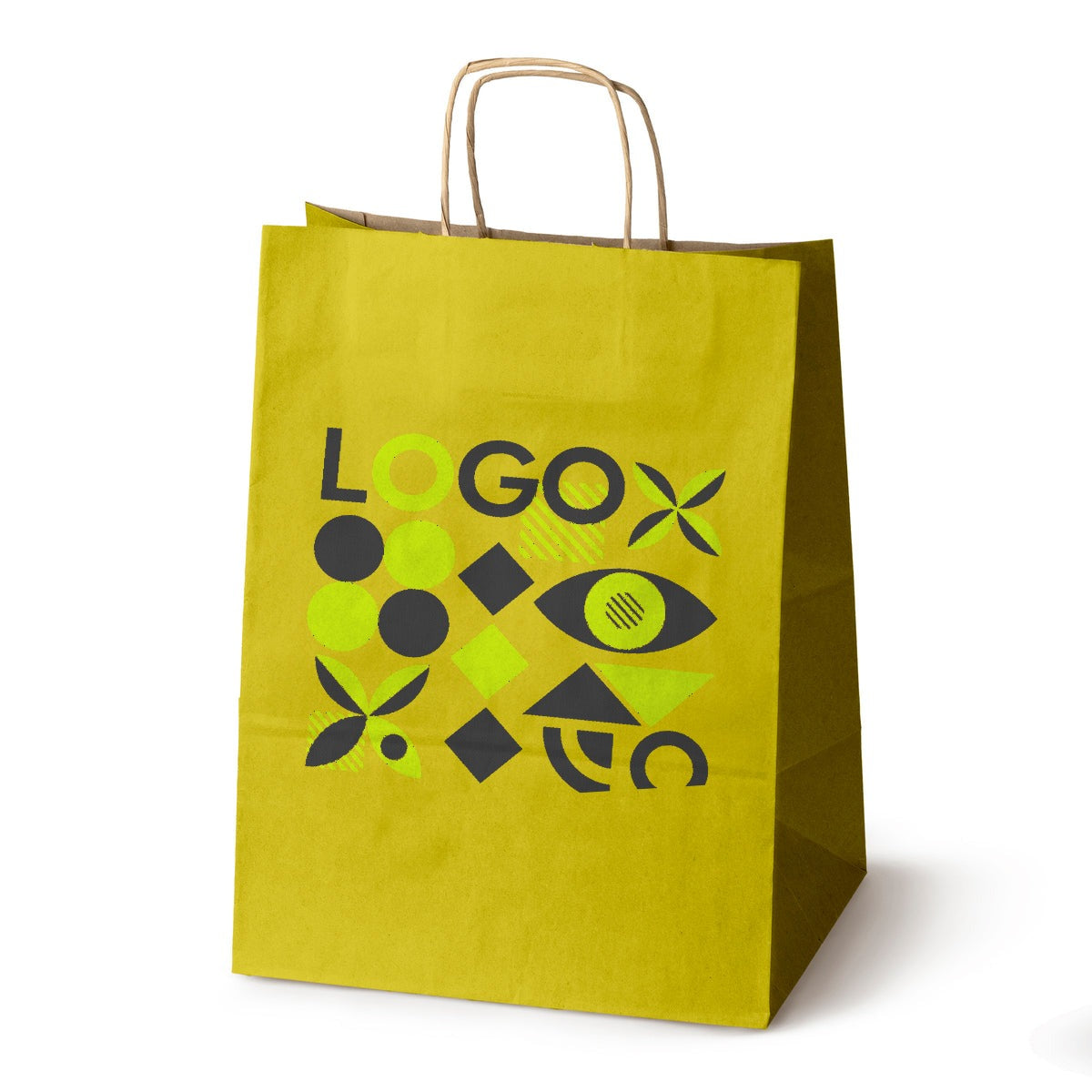 Torba papierowa z nadrukiem, uchwyt skręcany 305 × 170 × 425 mm Żółta
