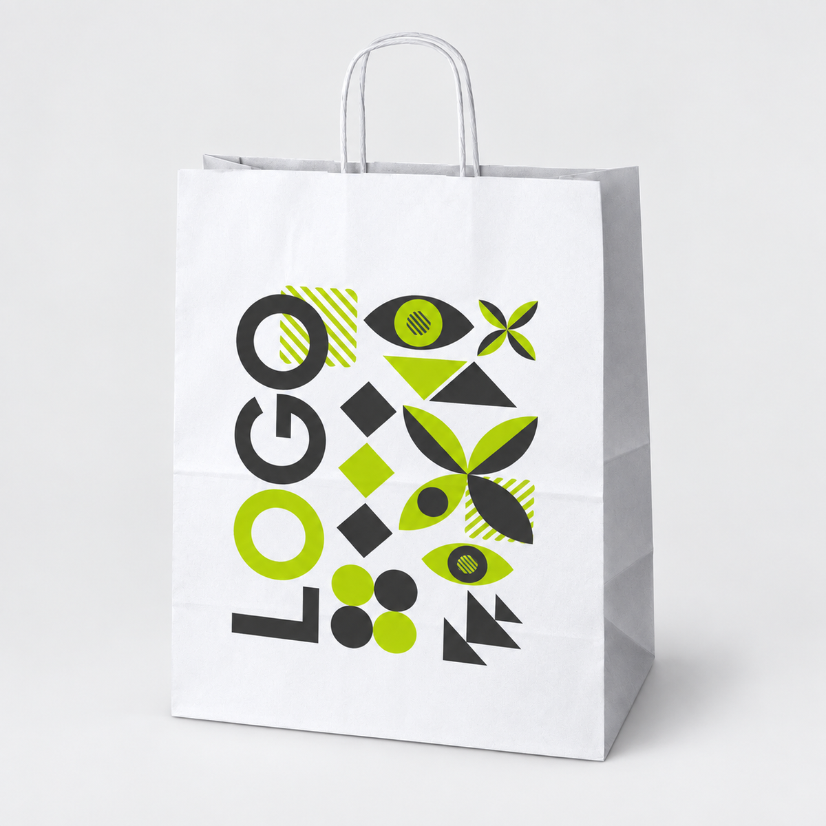 Torba papierowa z nadrukiem, uchwyt skręcany 350 × 180 × 440 mm Biała