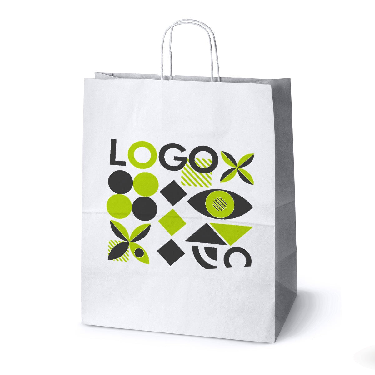 Torba papierowa z nadrukiem, uchwyt skręcany 350 × 180 × 440 mm Biała