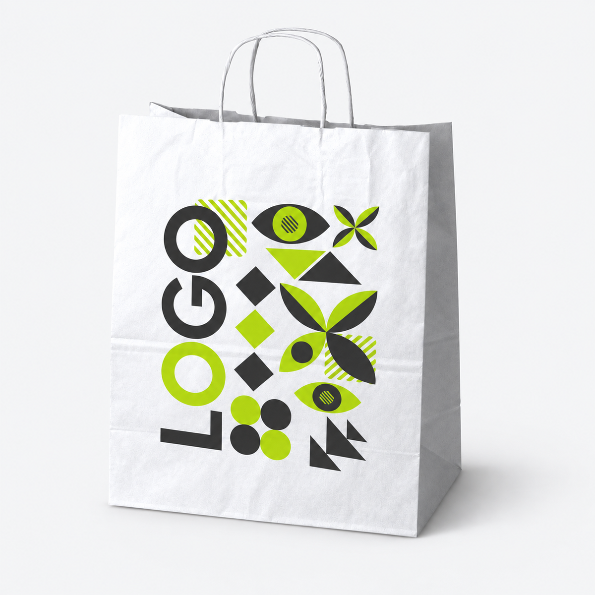 Torba papierowa z nadrukiem, uchwyt skręcany 360 × 330 × 320 mm Biała