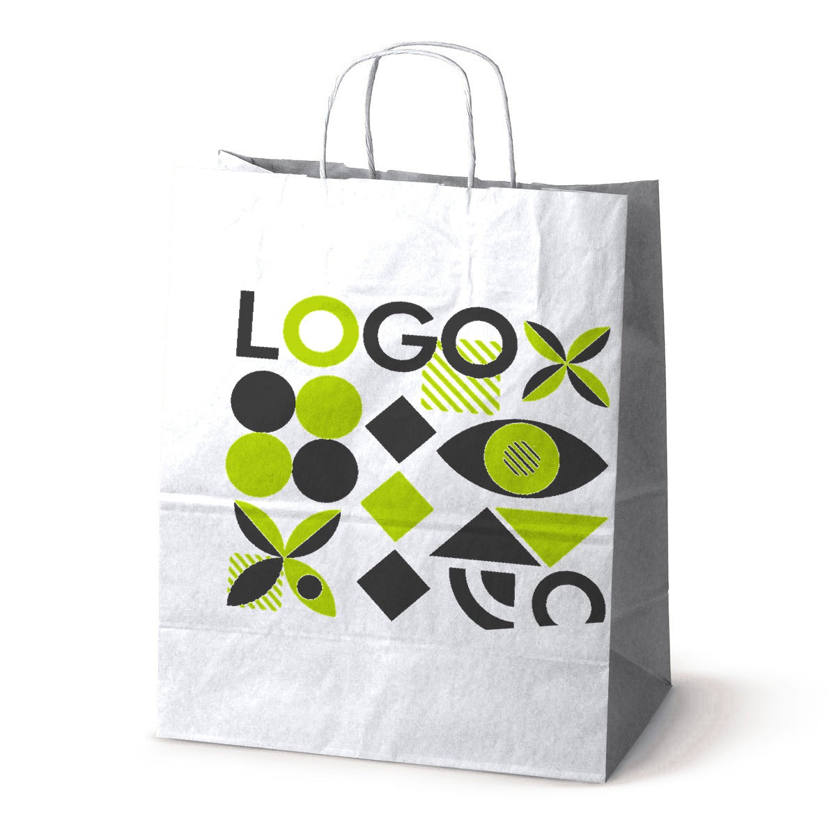 Torba papierowa z nadrukiem, uchwyt skręcany 360 × 330 × 320 mm Biała