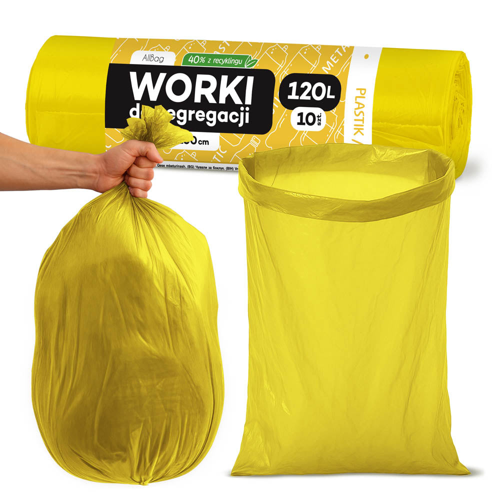 Worki na śmieci z recyklingu żółte 120 L