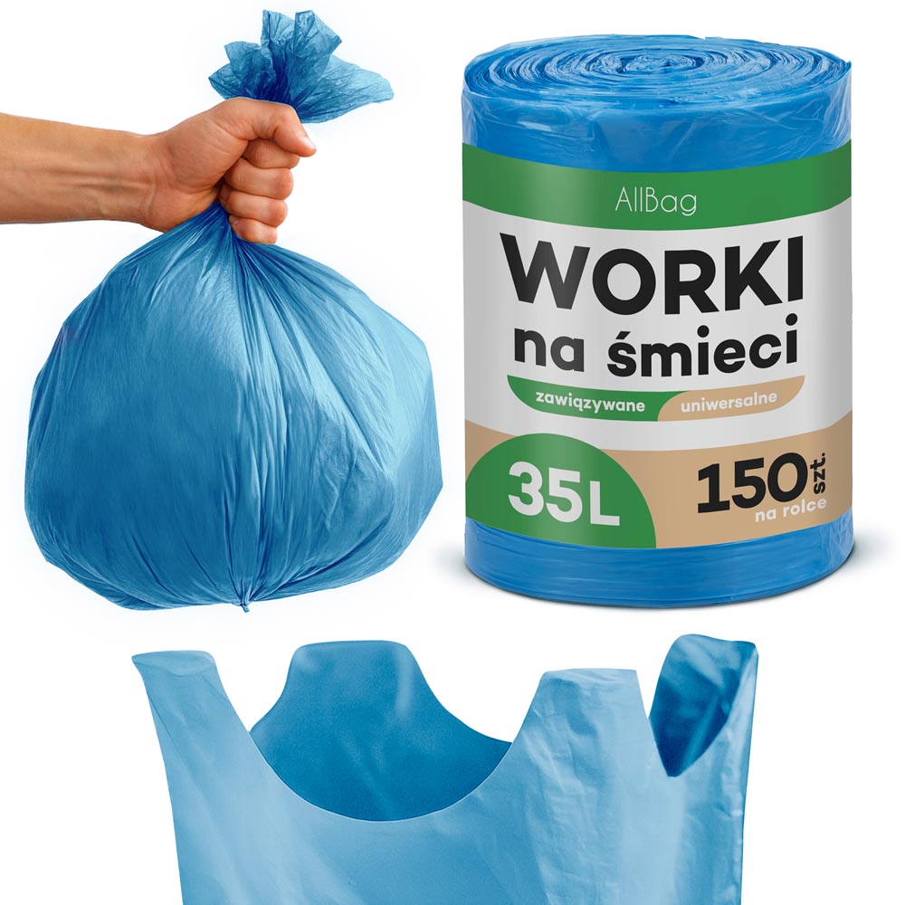 Niebieskie WIĄZANE worki na śmieci 35L