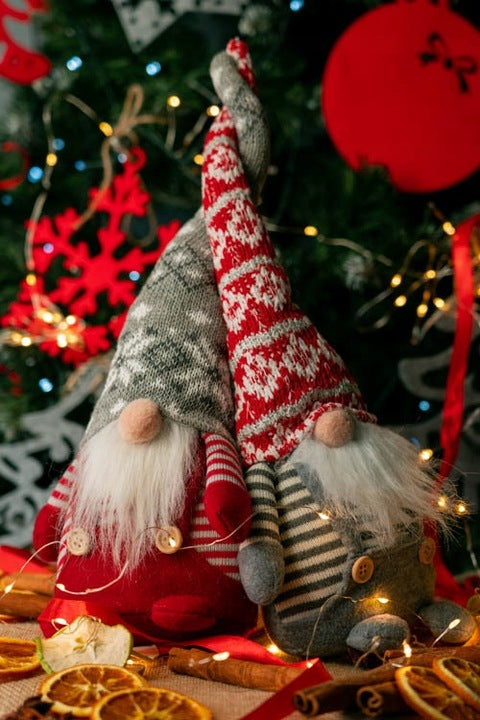 Świąteczny skrzat z brodą Czerwony 42cm