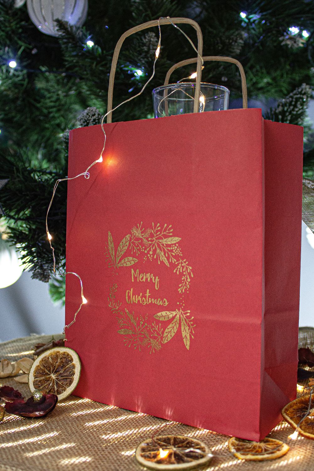 Torba papierowa świąteczna 180x80x220mm Czerwona MERRY CHRISTMAS