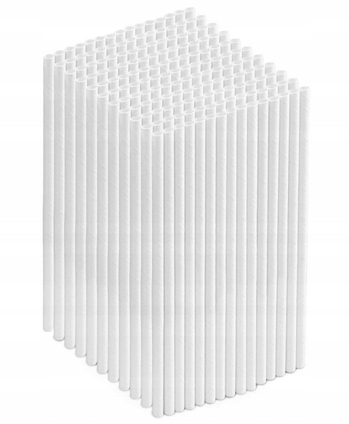 Słomki Papierowe Grube Białe 20cm 200 szt.