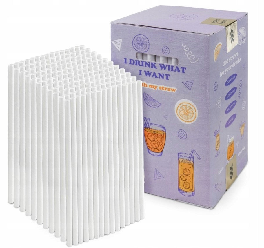 Słomki Papierowe Grube Białe 20cm 200 szt.