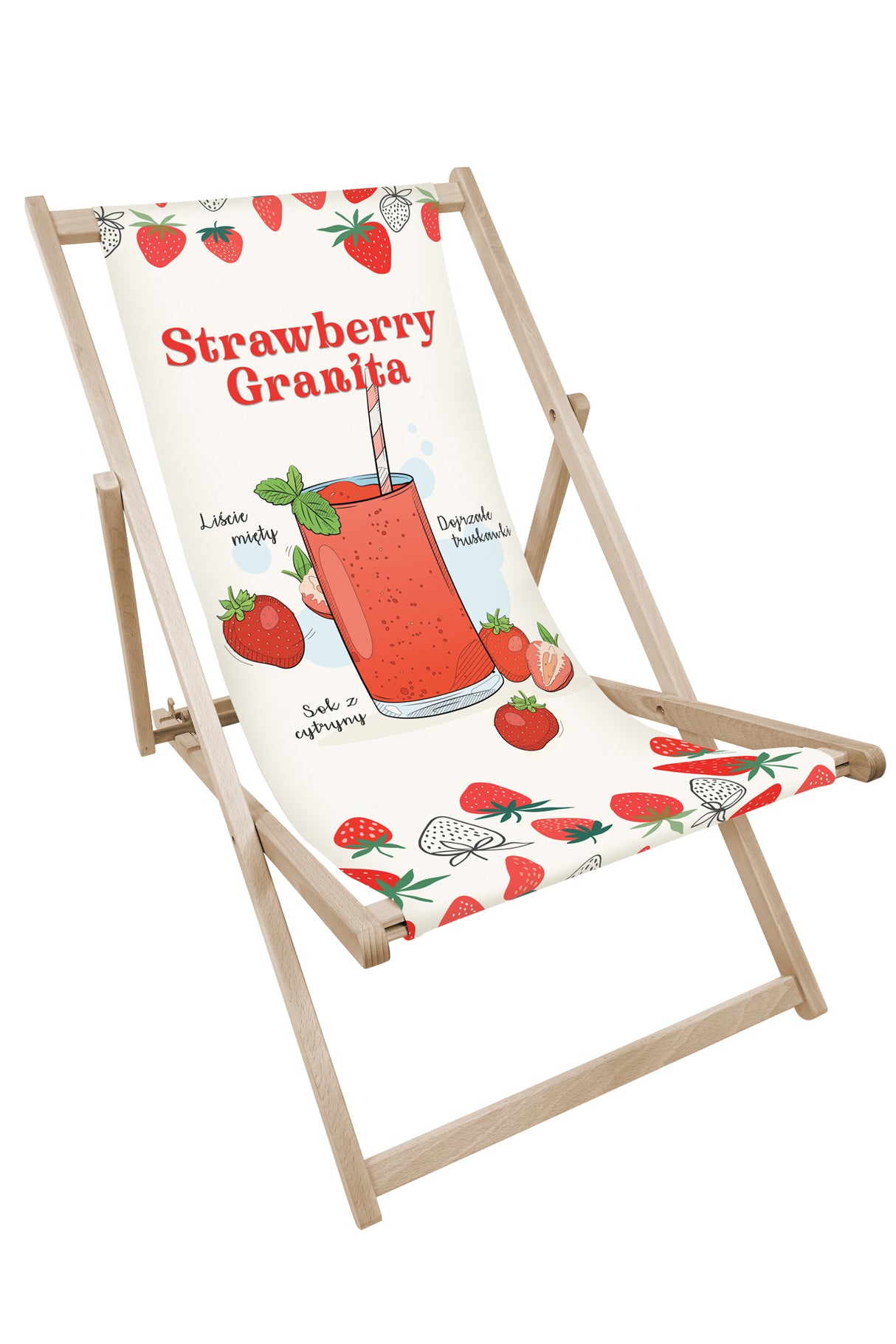 Leżak drewniany z nadrukiem STRAWBERRY GRANITA