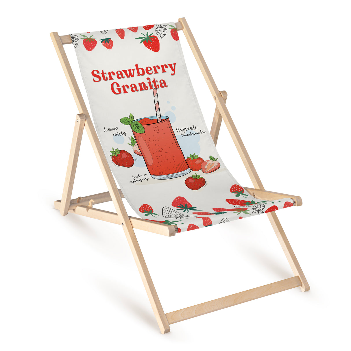 Leżak drewniany z nadrukiem STRAWBERRY GRANITA