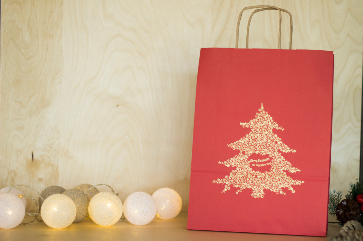 Torba papierowa świąteczna 180x80x225mm Złota Choinka