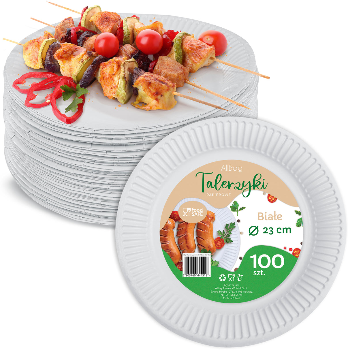 Talerzyki papierowe BIAŁE 23cm 100szt