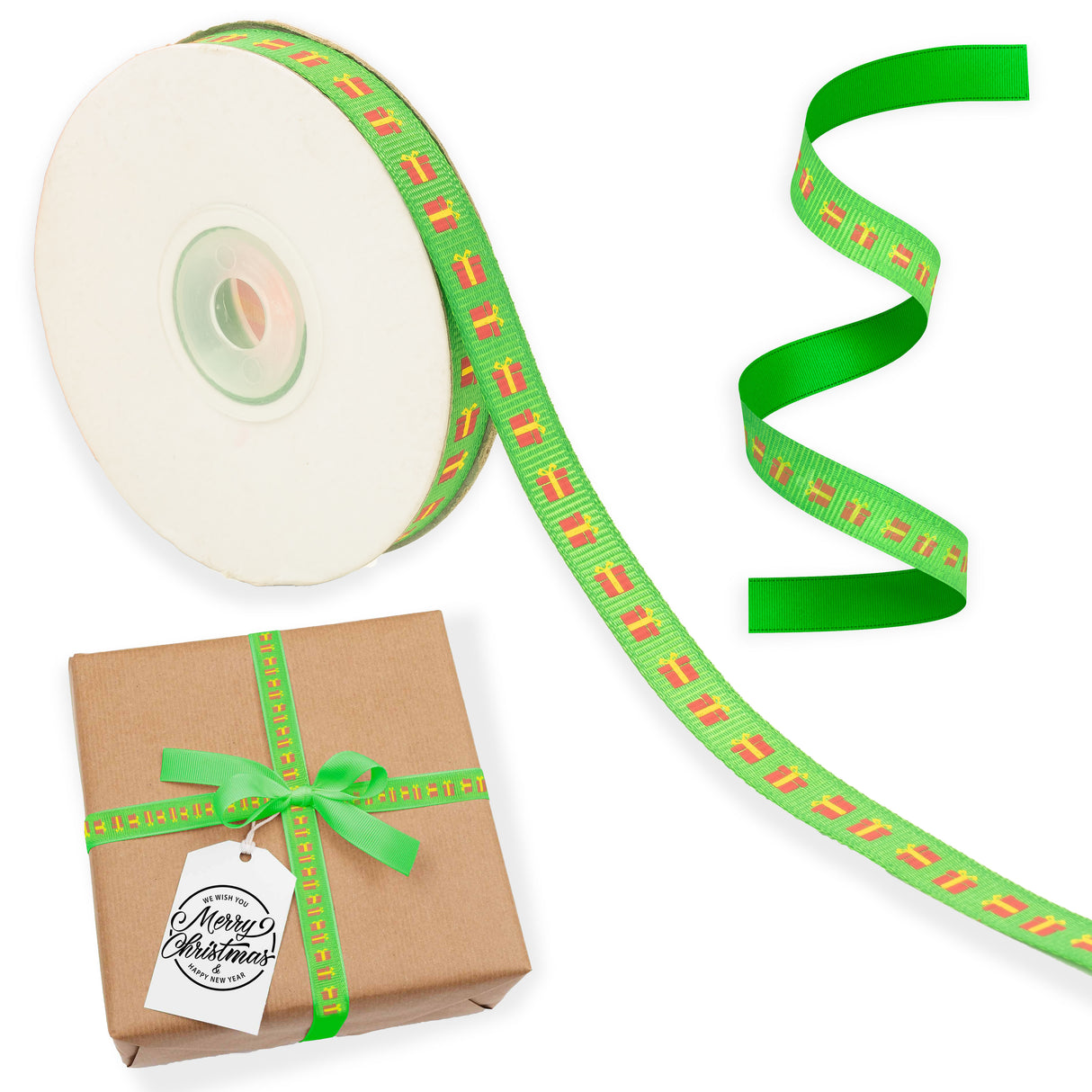 Tasiemka wstążka ZIELONA ŚWIĄTECZNA PREZENT