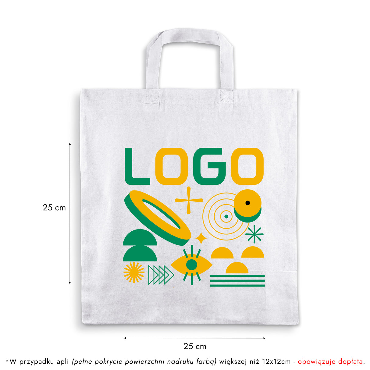 Torba bawełniana z nadrukiem 380x420mm 145g/m2 Biała Krótkie ucho