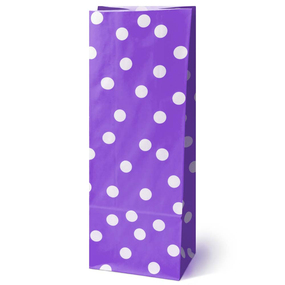 Torba papierowa klockowa 100x70x280mm w groszki Fioletowa 10 szt.