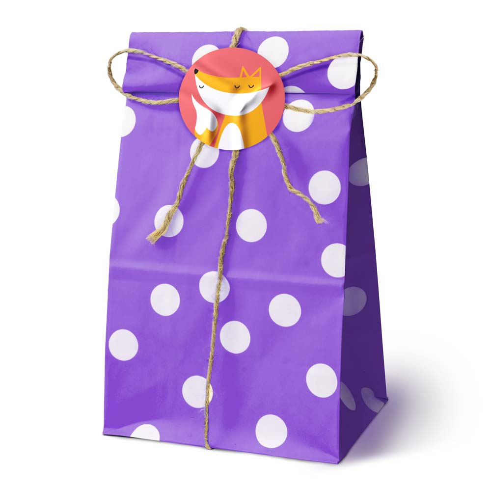Torba papierowa klockowa 100x70x280mm w groszki Fioletowa 10 szt.