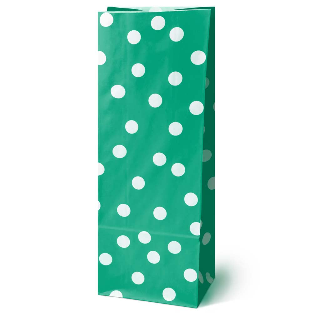 Torba papierowa klockowa 100x70x280mm w groszki Zielona 10 szt.