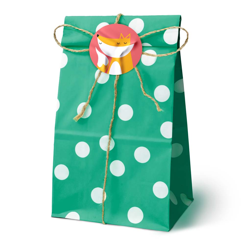 Torba papierowa klockowa 100x70x280mm w groszki Zielona 10 szt.