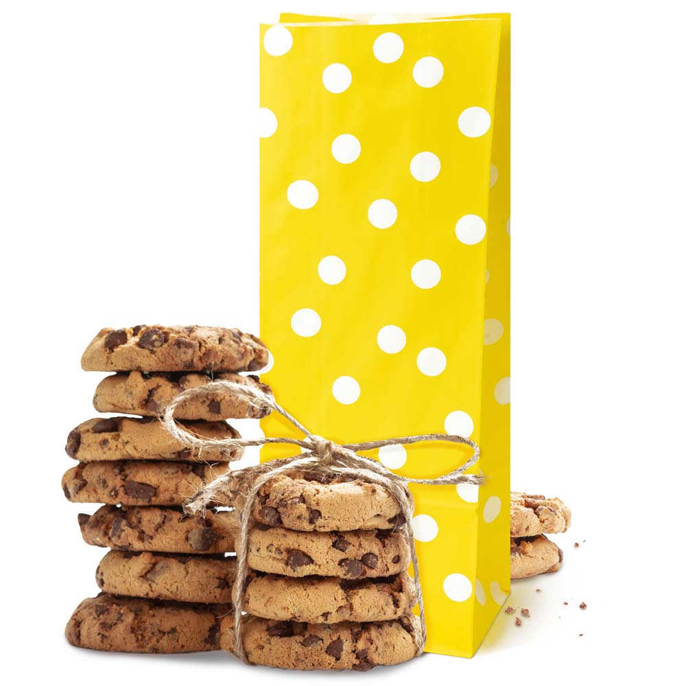 Torba papierowa klockowa 100x70x280 mm w groszki Żółta 10 szt.