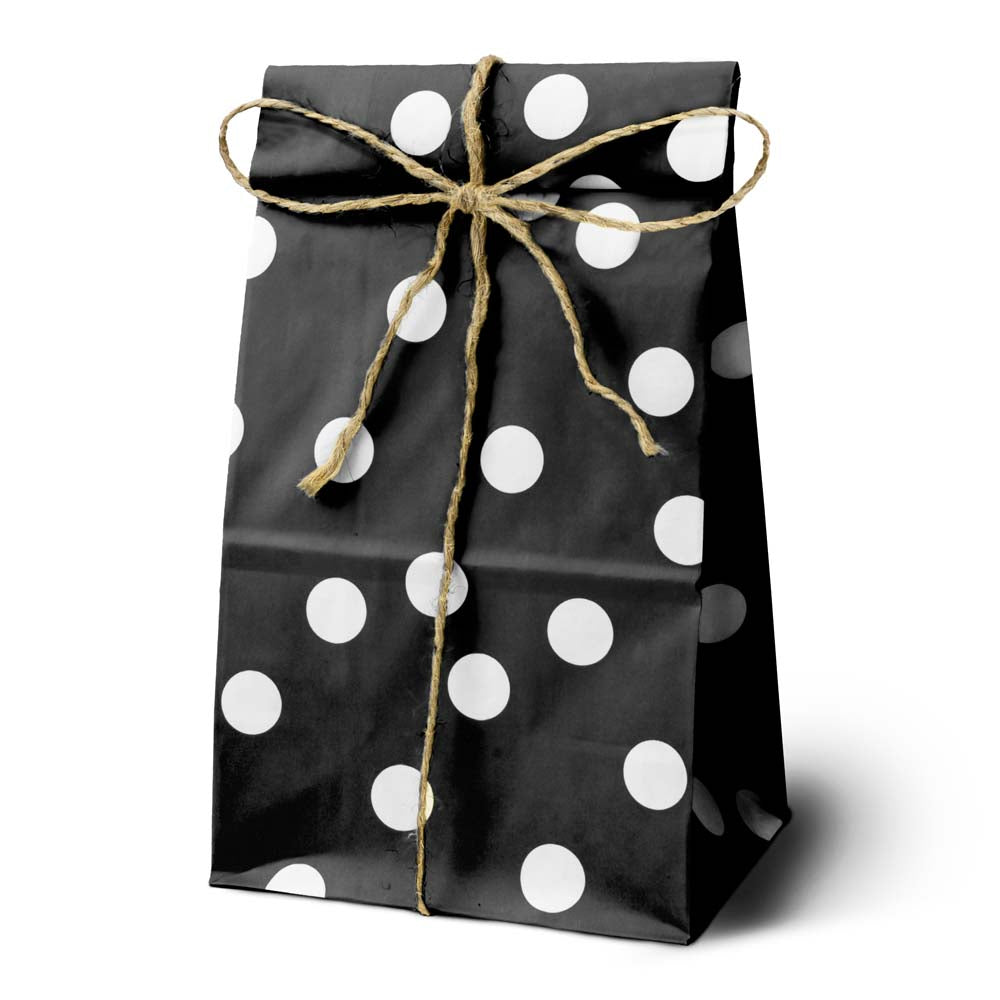 Torba papierowa klockowa 100x70x280 mm w groszki Czarna 10 szt.