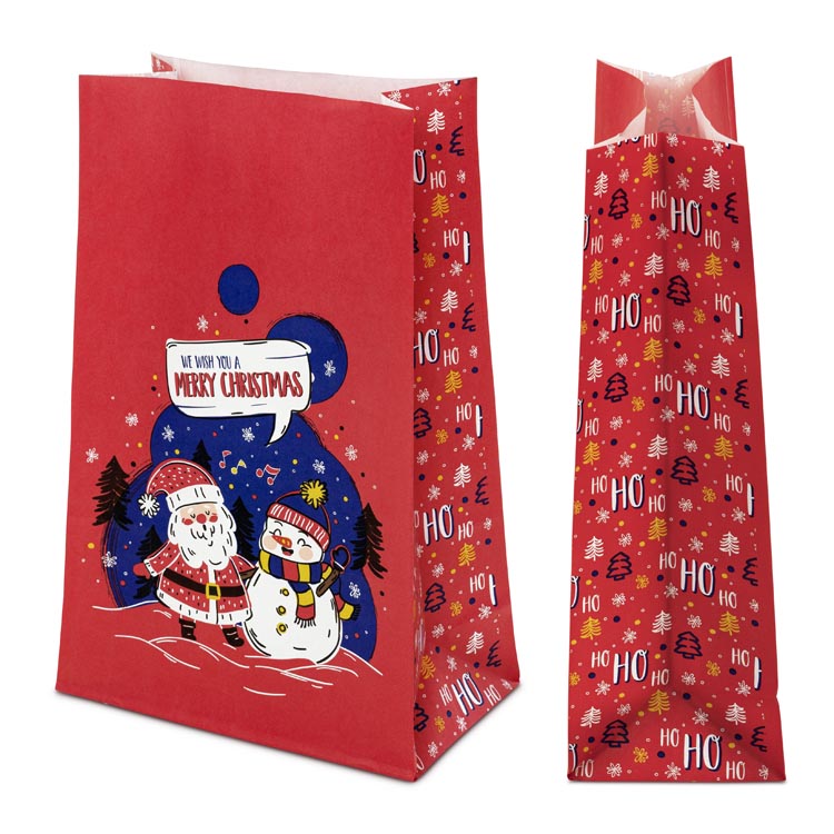 Torba papierowa świąteczna 160x80x270mm Mikołaj i Bałwan
