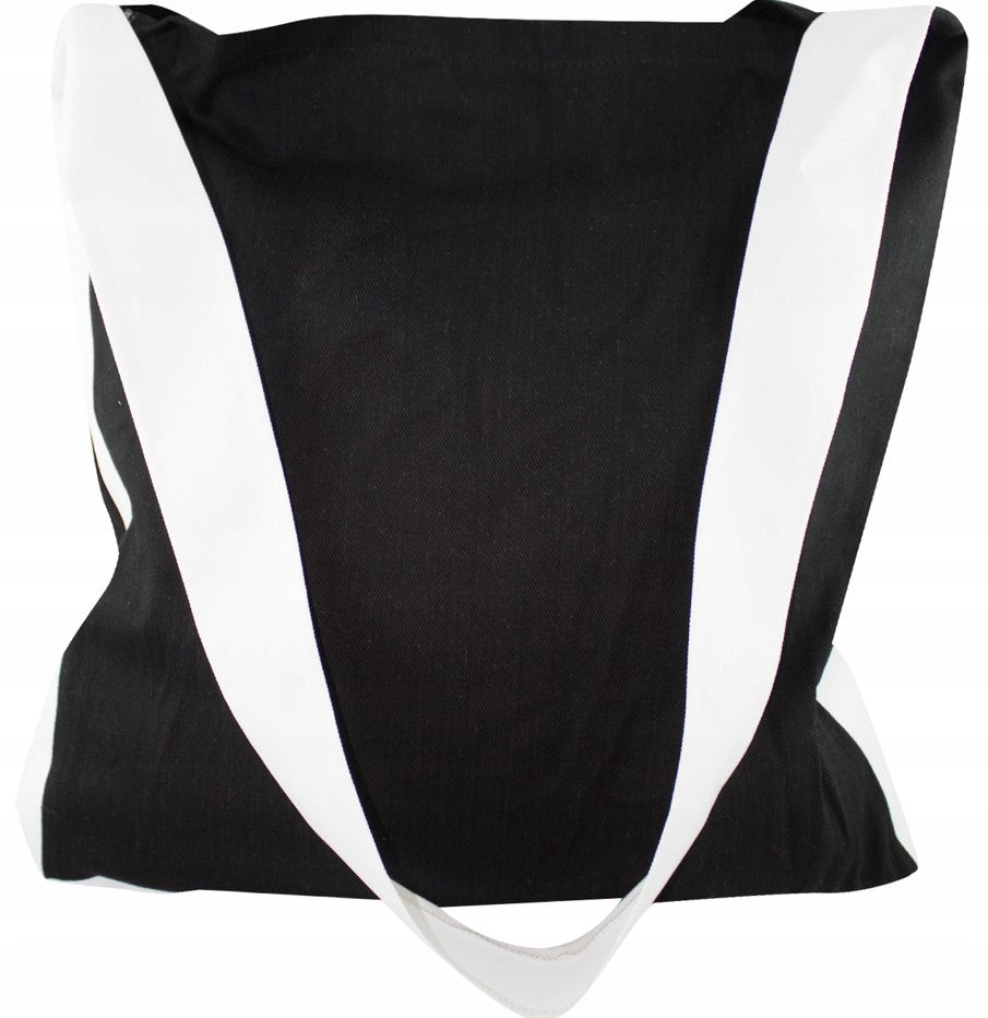 Torba Bawełniana Czarna Pojedynczy Uchwyt Biały 38x5x42cm 220g