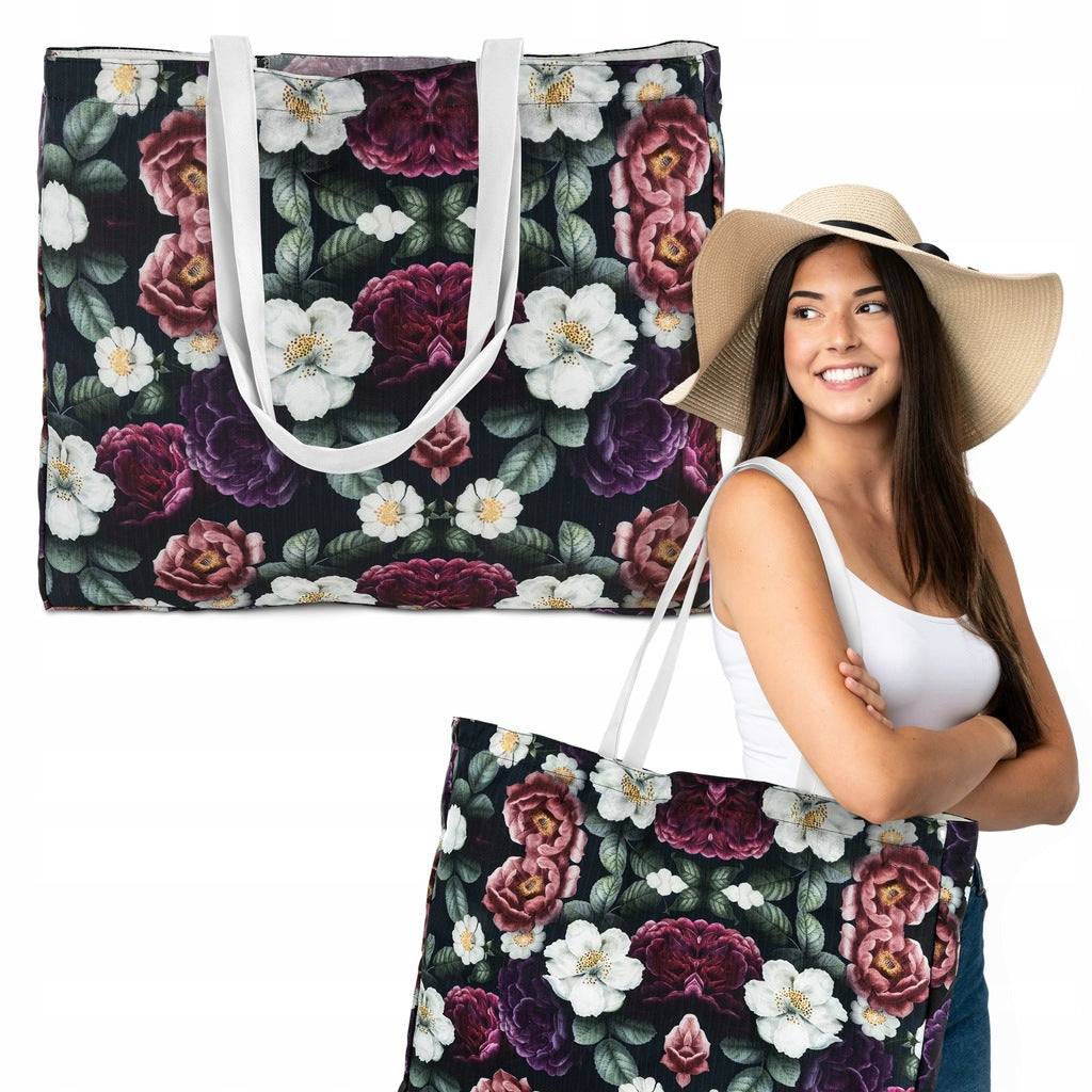 Torba plażowa OXFORD Ciemne kwiaty 45x38cm