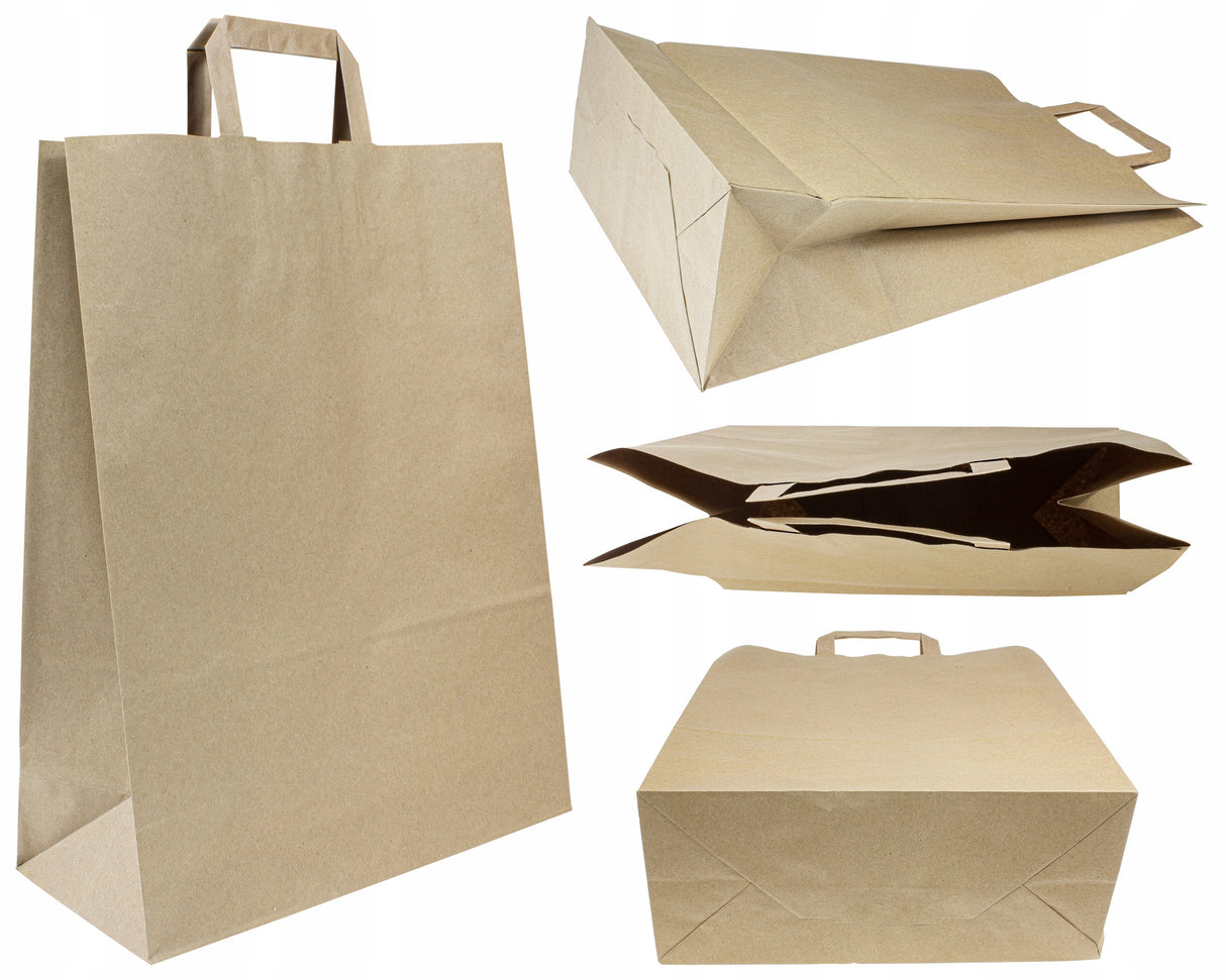 Torba papierowa z uchwytem płaskim 320x140x420mm Brązowa