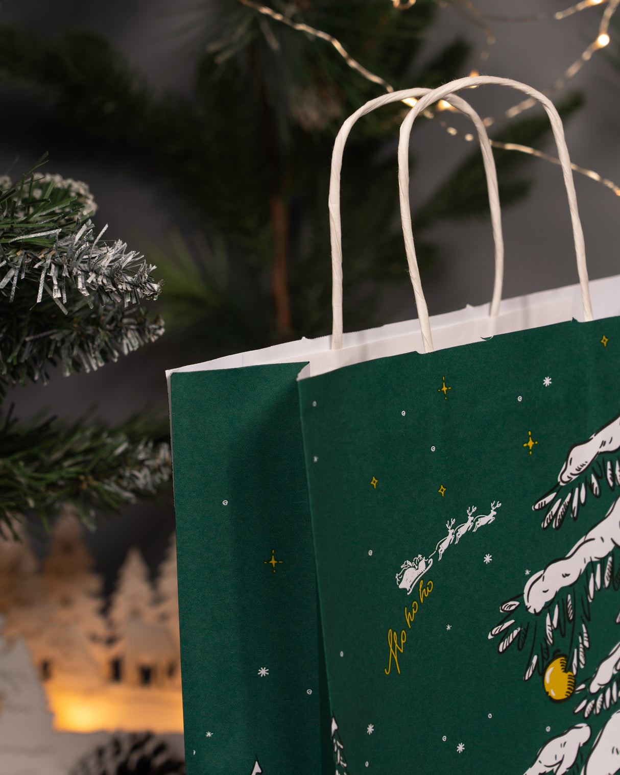 Torba papierowa świąteczna 240x100x320mm Zielona Choinka