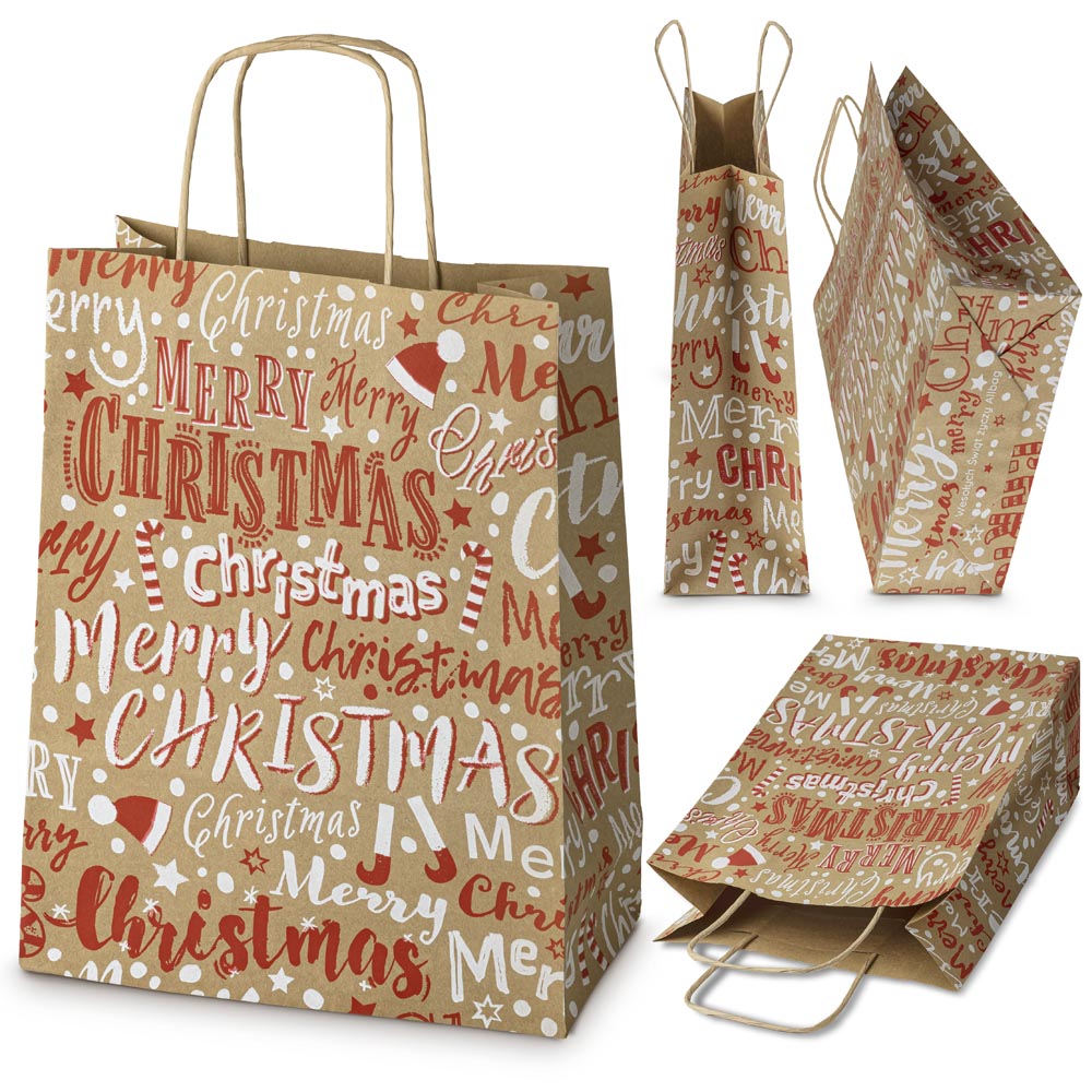 Torba papierowa świąteczna 240x100x320mm Merry Christmas 10szt.