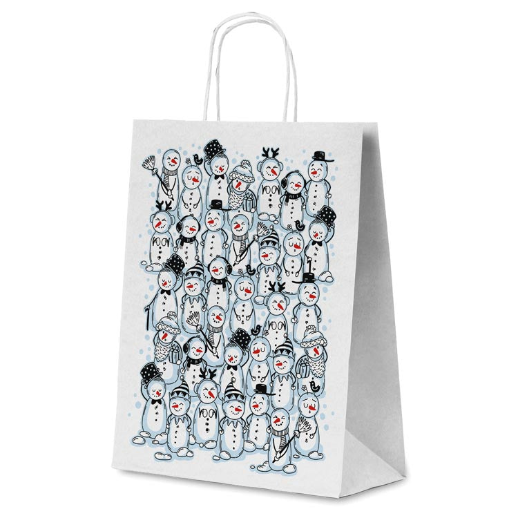 Torba papierowa świąteczna 240x100x320mm Bałwanki