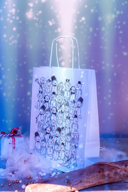 Torba papierowa świąteczna 240x100x320mm Bałwanki