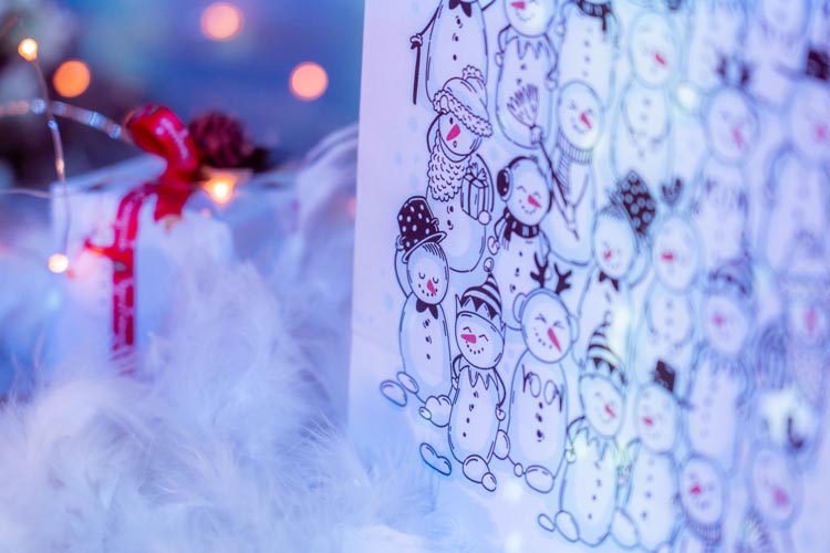 Torba papierowa świąteczna 240x100x320mm Bałwanki